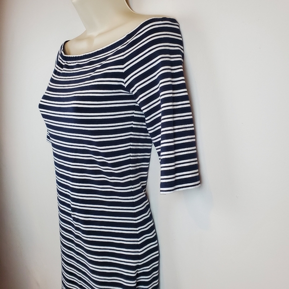 Superdry Bodycon Dress Striped Off the Shoulder Black White Women's Size Small - Picture 2 of 7